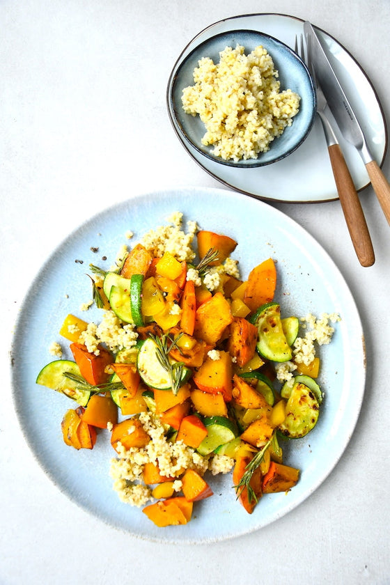Gemüsepfanne mit Kürbis, Zucchini und Hirse (Histaminarm)