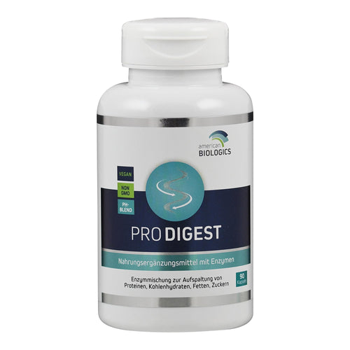 Flasche von Pro Digest Nahrungsergänzungsmittel, vegan, nicht gentechnisch verändert, 90 Kapseln, von American Biologics.