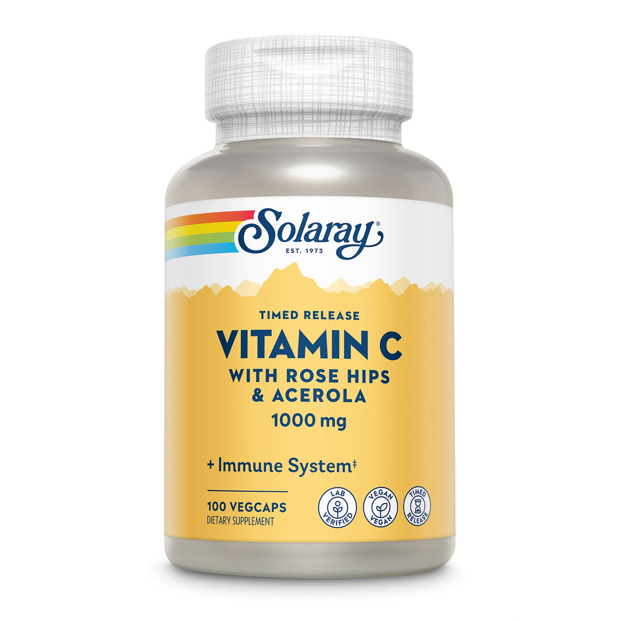 Vitamin C Ergänzung von Solaray, 1000 mg mit Hagebutten und Acerola, 100 Kapseln, zeitverzögerte Freisetzung.