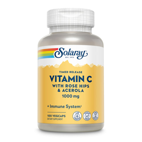 Vitamin C Ergänzung von Solaray, 1000 mg mit Hagebutten und Acerola, 100 Kapseln, zeitverzögerte Freisetzung.