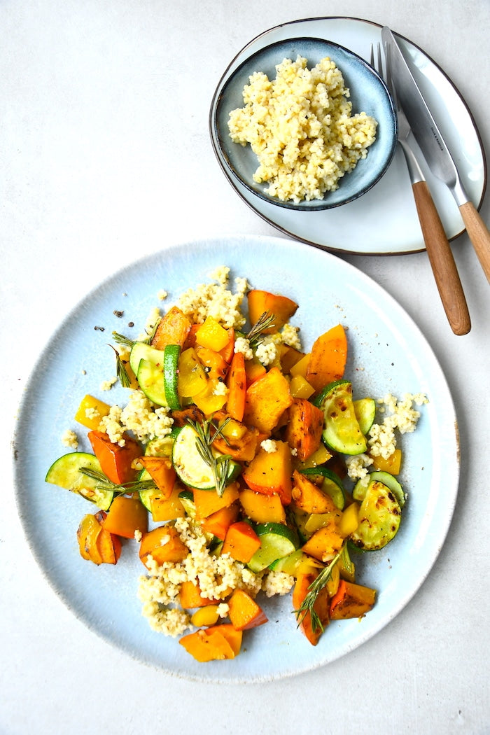 Gemüsepfanne mit Kürbis, Zucchini und Hirse (Histaminarm)