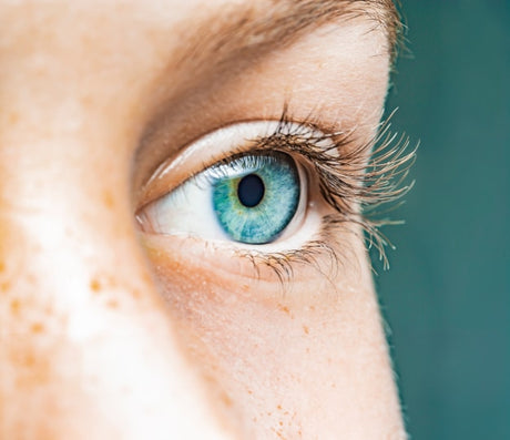 Close-up of a female eye with blue iris