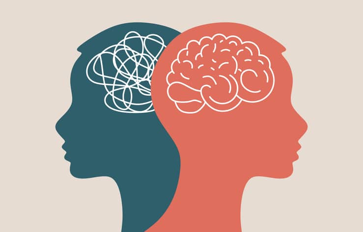 Metaphor bipolar disorder mind mental. Double face. Split personality.