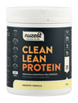 Dose mit veganem Erbsenproteinpulver, Marke Nuzest, Geschmacksrichtung Vanille, 500g, 20 Portionen, glutenfrei, laktosefrei, sojafrei.