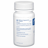 Eine weiße Plastikflasche mit einem Etikett, das Informationen über den Inhalt und die Zutaten zeigt. Auf dem Etikett steht "Inhalt pro Tagesportion (1 Kapsel) Vitamin B2 (aus Riboflavin-5-Phosphat) 25 mg 1786 % NRV". Es werden auch Füllstoffe und andere Zutaten aufgeführt, sowie die Verzehrempfehlung: "1 Kapsel pro Tag zu einer Mahlzeit". Die Flasche hat eine schlichte, funktionale Gestaltung und ist für den Verkauf in Apotheken vorgesehen.