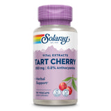Flasche mit Solaray Tart Cherry Nahrungsergänzungsmittel, 850 mg, 90 Vegcaps. Enthält 0,8 % Anthocyane, vegan, laborgeprüft.