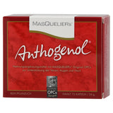 Rote Verpackung von Anthogenol, einem pflanzlichen Nahrungsergänzungsmittel mit MASQUELIER's Original OPCs, zur Unterstützung von Venen, Augen und Haut.