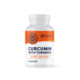 Dose mit Curcumin-Kapseln, vegan, glutenfrei, ohne Gentechnik. Orange Kapseln, 3x täglich 1 Kapsel.