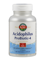 Flasche mit KAL Acidophilus ProBiotic-4 Nahrungsergänzungsmittel, 100 vegetarische Kapseln, 500 Millionen Organismen, 4 Stämme.