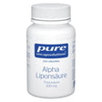 Das Bild zeigt eine weiße Plastikflasche mit einem Schraubverschluss. Auf dem Etikett steht „pure encapsulations“ in blauer Schrift, darunter „Das Original“ und „Alpha Liponsäure“ sowie „Thioctsäure 200 mg“.