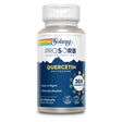 Eine Flasche Solaray ProSorb Quercetin Phytosome Nahrungsergänzungsmittel mit 30 VegCaps. Die Flasche ist weiß mit einem blauen Etikett, das Informationen zur einfachen Verdauung und klinischen Studien enthält. Das Produkt verspricht 20-fache Absorption.