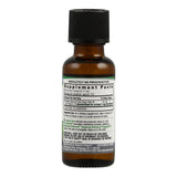 Eine braune Glasflasche mit schwarzem Schraubverschluss. Auf dem Etikett sind die Nährwertangaben eines Nahrungsergänzungsmittels zu sehen. Die Flasche enthält 0,17 ml pro Portion und insgesamt 176 Portionen. Hauptbestandteile sind Olivenöl und Oreganoöl. Die Flasche steht aufrecht auf einem weißen Hintergrund.