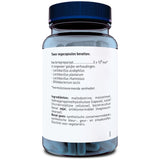 Ein Glasbehälter mit blauer Kappe, gefüllt mit blauen Kapseln. Auf dem Etikett stehen Informationen zu den Inhaltsstoffen, darunter Lactobacillus acidophilus, Lactobacillus plantarum, Lactobacillus rhamnosus und Bifidobacterium lactis. Das Produkt enthält keine synthetischen Konservierungsstoffe oder Farbstoffe und ist für Vegetarier geeignet.