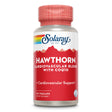Eine Flasche Solaray Hawthorn Cardiovascular Blend mit CoQ10, 90 Vegcaps, Nahrungsergänzungsmittel für Herzunterstützung.
