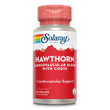 Eine Flasche Solaray Hawthorn Cardiovascular Blend mit CoQ10, 90 Vegcaps, Nahrungsergänzungsmittel für Herzunterstützung.