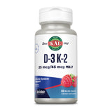 Flasche mit Nahrungsergänzungsmittel KAL D-3 K-2, 60 Mikrotabletten, Himbeergeschmack, Immunsystem-Unterstützung.