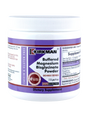 Ein weißer Behälter mit lila Etikett von Kirkman, das "Buffered Magnesium Bisglycinate Powder" anzeigt. Das Etikett enthält Informationen zur Dosierung und Inhaltsstoffen. Der Behälter ist als hypoallergen und glutenfrei gekennzeichnet.