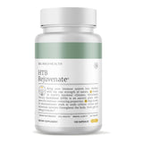 Das Bild zeigt eine weiße Plastikflasche mit einem grünen Etikett. Die Flasche trägt die Aufschrift 'BIG BOLD HEALTH HTB Rejuvenate' und enthält 120 Kapseln. Auf dem Etikett sind Informationen über die Vorteile der Kapseln für das Immunsystem und die Zellgesundheit abgedruckt. Die Flasche ist auf einem weißen Hintergrund abgebildet.