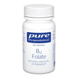 Eine weiße Plastikflasche mit blauem Etikett der Marke 'Pure Encapsulations'. Auf dem Etikett steht 'B12 Folate, aktiviert mit Metafolin'. Die Flasche ist auf einem weißen Hintergrund abgebildet.