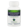Eine weiße Flasche mit dem Etikett "Intolerance Complex" von Enzyme Science. Es ist ein Nahrungsergänzungsmittel für die Verdauung von Gluten, Milch, Casein und Phenolen.