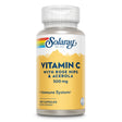 Flasche mit 100 Kapseln Vitamin C, Hagebutte und Acerola, 500 mg, von Solaray, gelb-weißes Etikett, fördert Immunsystem.