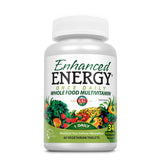 Flasche mit "Enhanced Energy" Multivitamin, 60 Tabletten, vegetarisch, tägliche Einnahme, enthält 34 ökologische Nahrungsmittel.