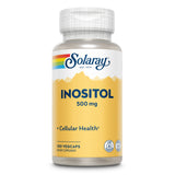 Eine Flasche Solaray Inositol 500 mg Nahrungsergänzungsmittel mit 100 Vegcaps, fördert die Zellgesundheit.