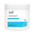 Das Bild zeigt ein weißes Plastikbehältnis mit Schraubverschluss, auf dem "SFI Health Galactomune" steht. Es ist ein Nahrungsergänzungsmittel in Pulverform mit dem Hinweis "Prebiotics for Immune Health". Das Design ist schlicht mit blauen Akzenten.
