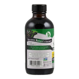 Eine braune Glasflasche mit schwarzem Schraubverschluss, auf der ein Etikett mit der Aufschrift 'Discover Nature's Answer' und einem grünen Logo zu sehen ist. Das Etikett enthält auch Informationen über das Produkt und einen Barcode.