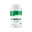 Werbung für Spirulina-Kapseln mit einer Frau, die Yoga vor einer Bergkulisse macht. Spirulina enthält Vitamine und Mineralstoffe.