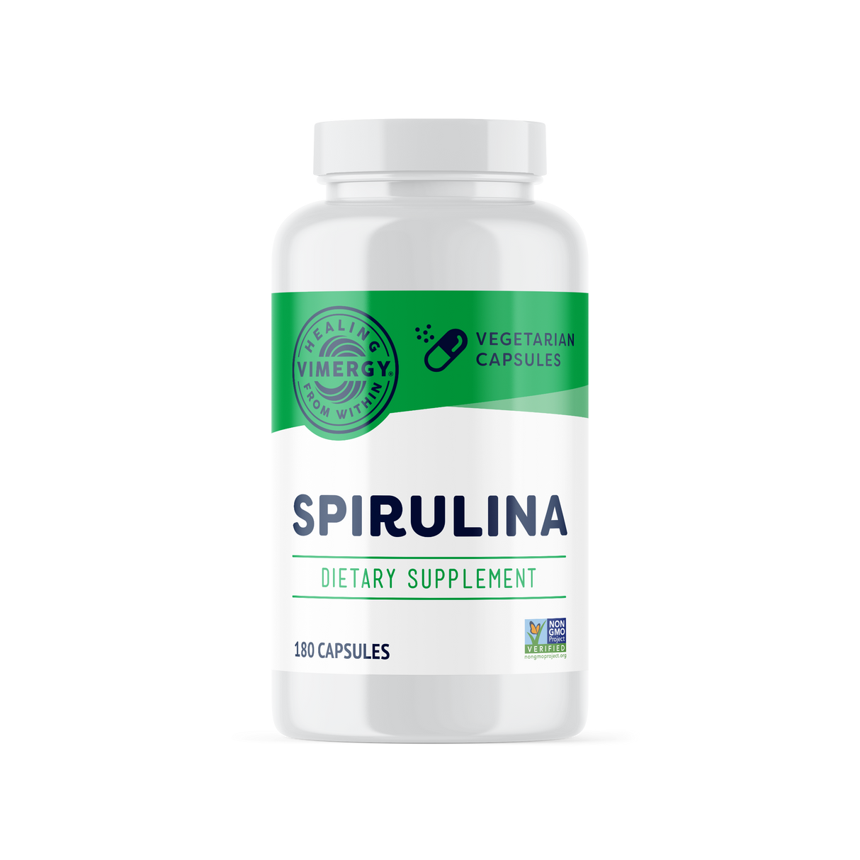 Werbung für Spirulina-Kapseln mit einer Frau, die Yoga vor einer Bergkulisse macht. Spirulina enthält Vitamine und Mineralstoffe.