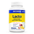 Eine Flasche mit Enzympräparat 'Lacto' von Enzymedica, zur Unterstützung bei laktosehaltigen Mahlzeiten. Enthält 30 vegane und koschere Kapseln.