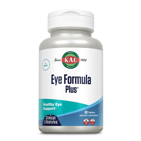 Eine Flasche mit "Eye Formula Plus" Nahrungsergänzungsmittel für gesunde Augenunterstützung, 60 Tabletten. Marke: KAL.