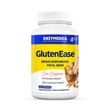 Flasche mit Nahrungsergänzungsmittel "GlutenEase" von Enzymedica. Hilft beim Abbau von Gluten in Brot, Pasta und Getreide. 60 Kapseln, vegan und koscher.