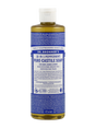 Eine Flasche Dr. Bronner's 18-in-1 Pfefferminzseife. Die Flasche ist transparent mit einem blauen Etikett, das detaillierte Informationen über das Produkt enthält. Die Seife ist für den Körper, Hände und mehr geeignet und aus biologischen Ölen hergestellt. Das Etikett betont die Fair-Trade-Zertifizierung und die Vielseitigkeit des Produkts. Das Volumen beträgt 475 ml.