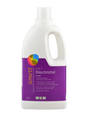 Das Bild zeigt eine weiße Plastikflasche mit einem Henkel und einem Schraubverschluss. Auf der Vorderseite befindet sich ein lila Etikett mit der Aufschrift 'sonett Waschmittel Lavendel'. Die Flasche hat ein Fassungsvermögen von 2 Litern. Das Etikett enthält Informationen über die Verwendung und die Inhaltsstoffe des Waschmittels, das für Temperaturen von 30–95 °C geeignet ist und biologisch abbaubar ist. Unten auf dem Etikett sind mehrere Zertifizierungslogos abgebildet.
