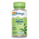 Flasche mit grünem Etikett von Solaray, "True Herbs Neem 460 mg", 100 Vegcaps, vegan, pflanzliche Unterstützung.