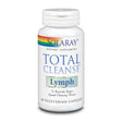 Ein weißes Fläschchen mit der Aufschrift 'Solaray Total Cleanse Lymph' steht vor einem weißen Hintergrund. Das Etikett zeigt einen Regenbogenstreifen oben und die Worte 'Dietary Supplement'. Es enthält 60 vegetarische Kapseln zur Unterstützung des Lymphsystems.