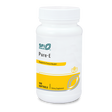 Eine weiße Plastikflasche mit einem gelben Etikett, auf dem "SFI Health Pure-E" steht. Das Etikett betont die Unterstützung der Gewebegesundheit. Enthält 100 Softgels.