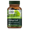 Das Bild zeigt eine Flasche der Marke Gaia Herbs mit der Aufschrift 'Ginkgo Leaf'. Die Flasche ist braun mit einem grünen Deckel. Auf dem Etikett stehen die Worte 'Brain & Cognitive Support' und 'Helps maintain cognitive health'. Es sind 60 vegane Flüssigkapseln enthalten.