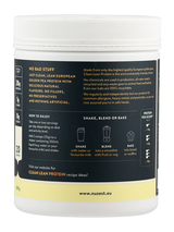 Dose mit Clean Lean Protein, 20g Protein pro Portion, 1g Kohlenhydrate, 0g Zucker. Anleitung für Shake, Blend oder Bake. Webseite: www.nuzest.eu.