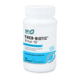 Ein weißes Plastikbehältnis mit der Aufschrift 'SFI Health THER-BIOTIC Vital-10'. Es handelt sich um ein probiotisches Nahrungsergänzungsmittel mit 100 Kapseln. Der Behälter zeigt Informationen über die Anzahl der probiotischen Spezies und die CFU-Anzahl.