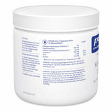 Das Bild zeigt eine weiße Kunststoffdose von Pure Encapsulations mit einem Etikett, das Informationen zu den Inhaltsstoffen und der Verzehrempfehlung enthält. Die Dose steht aufrecht und das Etikett ist teilweise sichtbar. Auf dem Etikett sind unter anderem Kollagen-Hydrolisat, Hyaluronsäure, Vitamin C, Zink und Kupfer als Inhaltsstoffe aufgeführt. Die Verzehrempfehlung besagt, dass täglich zwei gestrichene Messlöffel in Wasser aufgelöst werden sollen. Die Marke Pure Encapsulations ist auf dem Etikett zu se