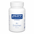 Das Bild zeigt eine weiße Kunststoffflasche mit einem Schraubverschluss. Auf dem Etikett steht „pure encapsulations DAS ORIGINAL A.I. Enzymes Enzyme“. Die Flasche ist gegen einen weißen Hintergrund fotografiert.