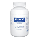 Eine weiße Plastikdose mit der Aufschrift 'pure encapsulations L-Tyrosin Aminosäure'. Die Dose ist aufrecht stehend auf einem weißen Hintergrund zu sehen. Auf dem Etikett sind weitere Informationen wie 'DAS ORIGINAL', '90 Kapseln', 'vegan' und ein Barcode abgedruckt. Die Schrift ist überwiegend in Blau gehalten.