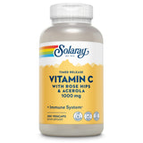 Flasche mit Solaray Vitamin C, 1000 mg, mit Hagebutten und Acerola, 250 Vegcaps, für Immunsystem, vegan und lab-geprüft.