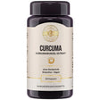 Das Bild zeigt ein Nahrungsergänzungsmittel namens "I LIKE IT CLEAN CURCUMIN" in einer schwarzen Flasche. Im Hintergrund sind Kurkumapulver und -wurzeln zu sehen. Auf der Flasche steht: "Kurkuma Wurzel-Extrakt, ohne Gentechnik, glutenfrei, vegan, 90 Kapseln". Daneben befinden sich Symbole und Texte, die auf die Eigenschaften des Produkts hinweisen: 100 % vegan, glutenfreie Formel, garantiert ohne Gentechnik, unabhängig laborgeprüft. Im Hintergrund ist eine Schale mit Kurkumapulver zu sehen.