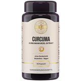 Das Bild zeigt ein Nahrungsergänzungsmittel namens "I LIKE IT CLEAN CURCUMIN" in einer schwarzen Flasche. Im Hintergrund sind Kurkumapulver und -wurzeln zu sehen. Auf der Flasche steht: "Kurkuma Wurzel-Extrakt, ohne Gentechnik, glutenfrei, vegan, 90 Kapseln". Daneben befinden sich Symbole und Texte, die auf die Eigenschaften des Produkts hinweisen: 100 % vegan, glutenfreie Formel, garantiert ohne Gentechnik, unabhängig laborgeprüft. Im Hintergrund ist eine Schale mit Kurkumapulver zu sehen.