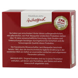 Rote Verpackung von Masquelier's Anthogenol mit Text über die Qualität und Geschichte des Produkts. CPA-Siegel auf der rechten Seite.