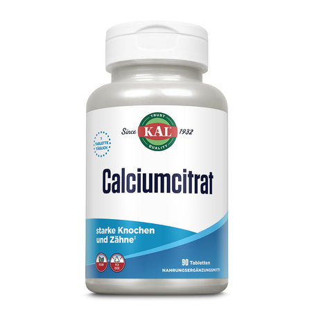 Dose mit Nahrungsergänzungsmittel "Calciumcitrat" von KAL, 90 Tabletten, für starke Knochen und Zähne.